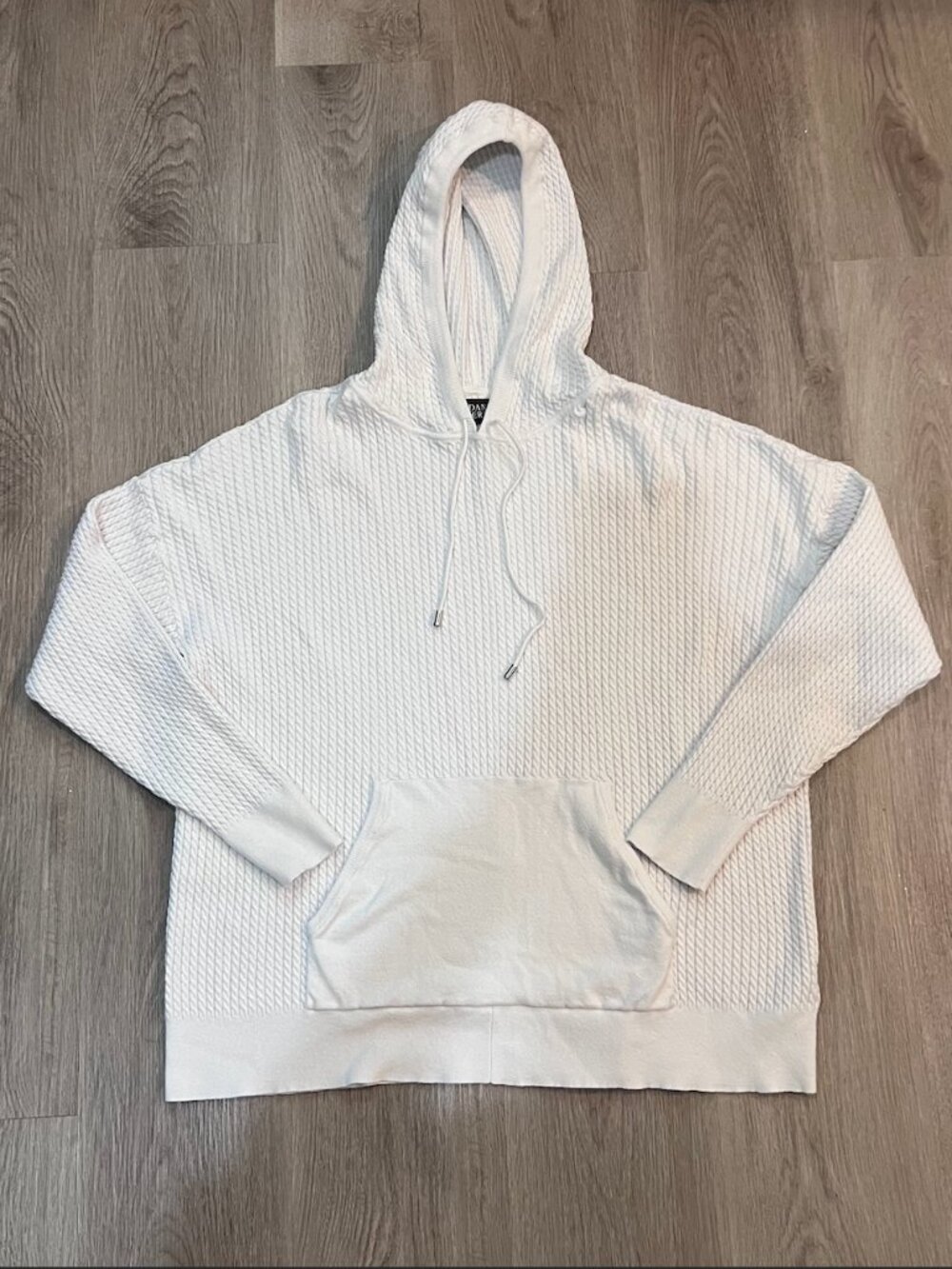 Danielle Bernstein White Textured Knit Hooded Sweater Size Medium